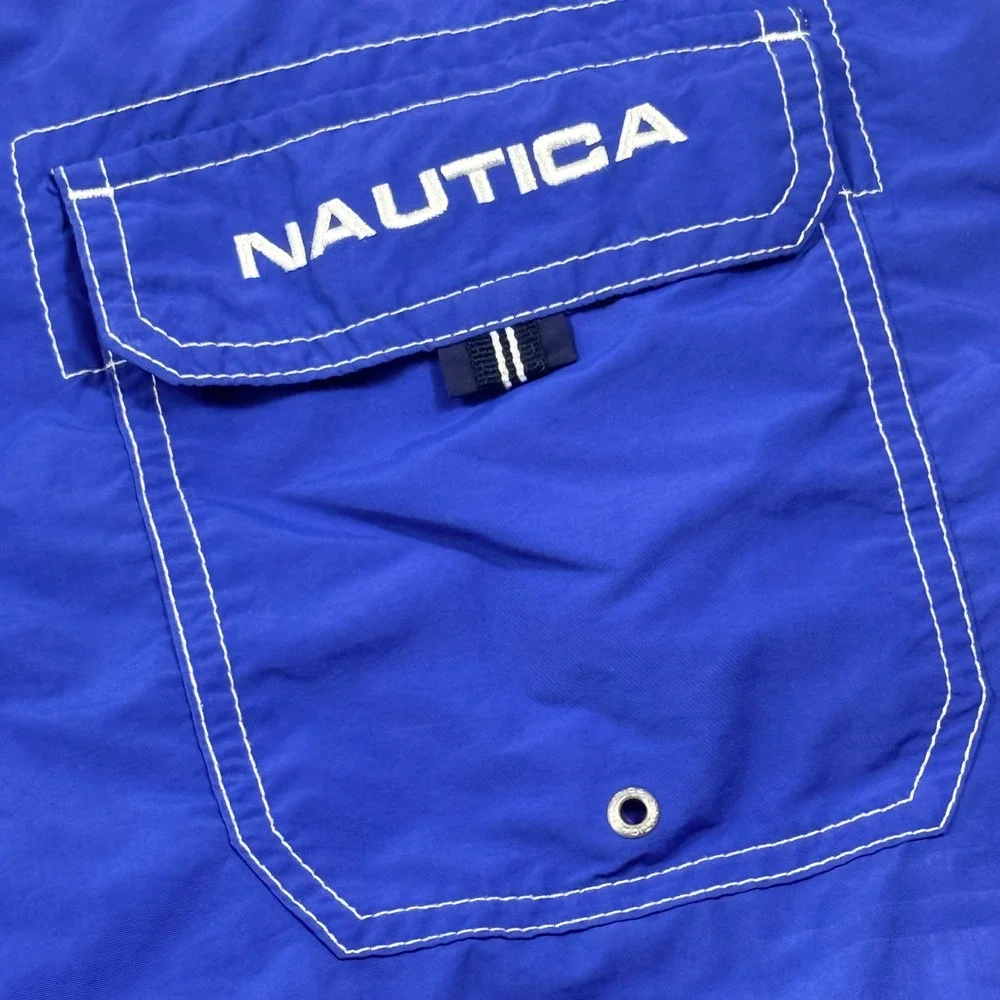 Nautica Mens Blue Swim‎ Trunks Large Mesh Lined Board Shorts VDR C24 118 Logo